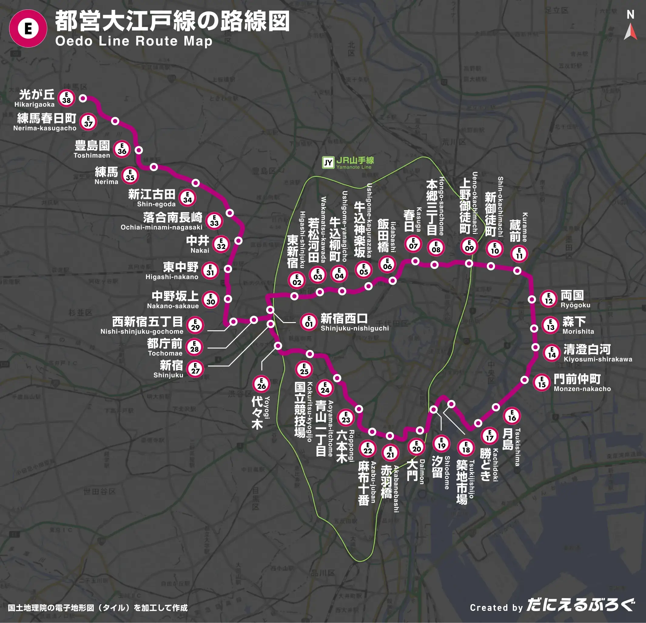都営大江戸線の路線図の画像
